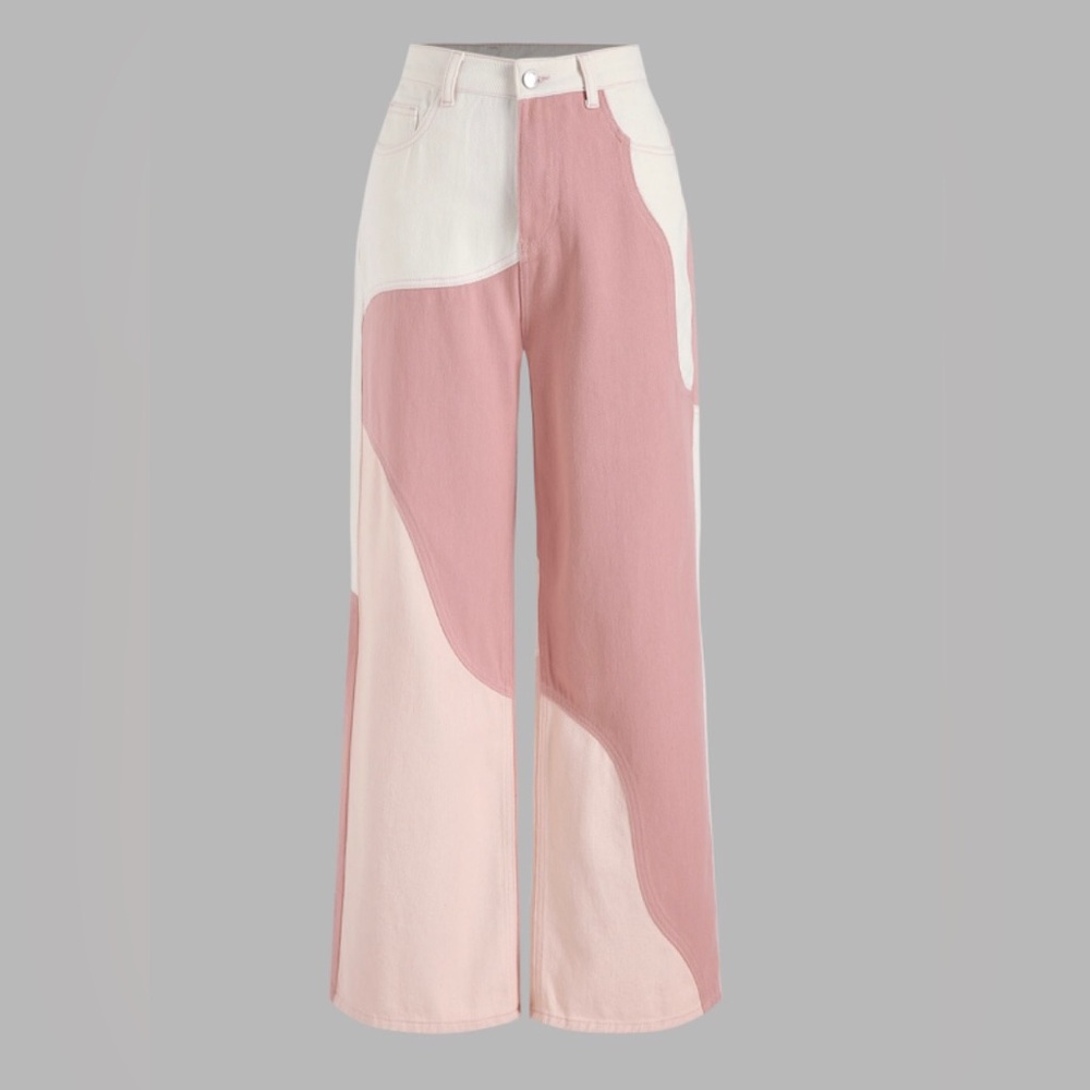 Cider Pink and Cream Colorblock Jeans